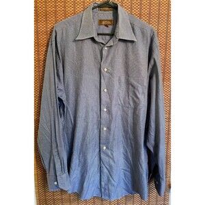 Tasso Elba Button Up Shirt Mens Large Blue And White Check 100% Egyptian Cotton
